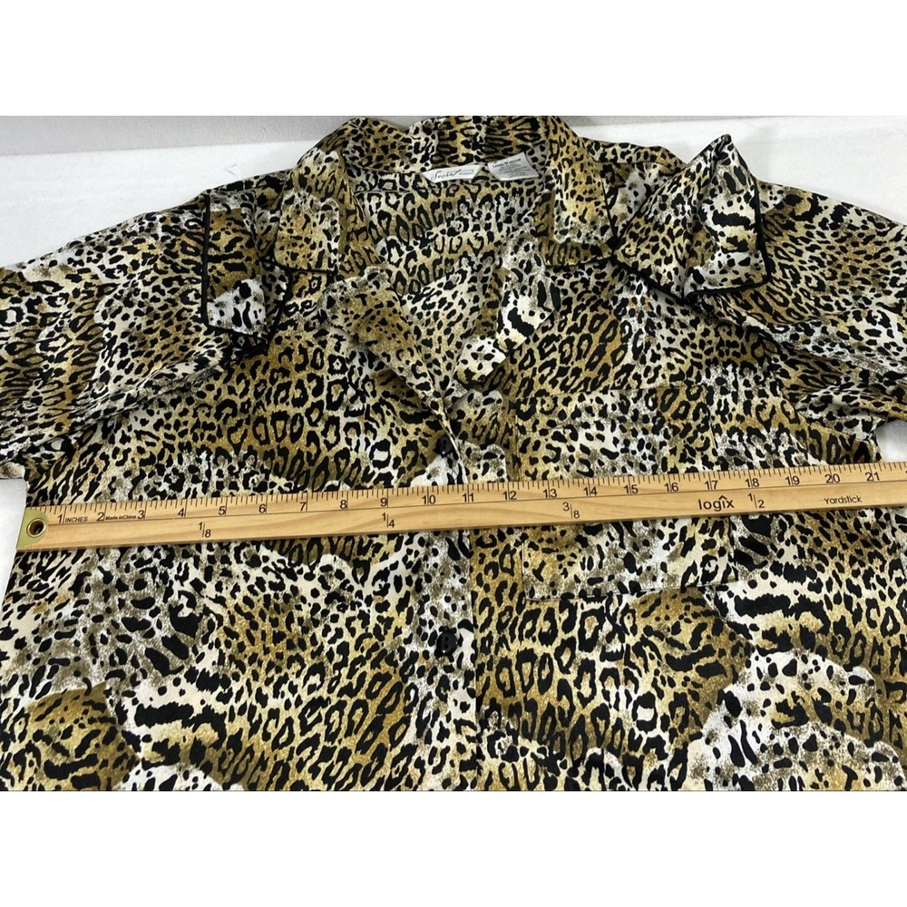 Secret‎ Treasures Pajama Set Womens Medium Satin Animal Print Top Black Bottoms - Picture 5 of 15